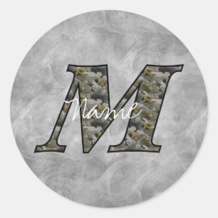 Monogram Initial M Hydrangea Flowers Personalised Classic Round Sticker
