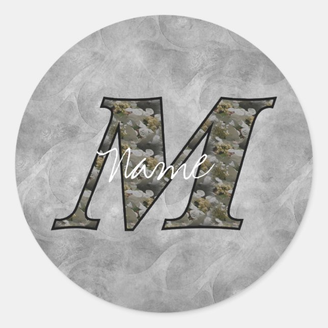 Monogram Initial M Hydrangea Flowers Personalised Classic Round Sticker (Front)