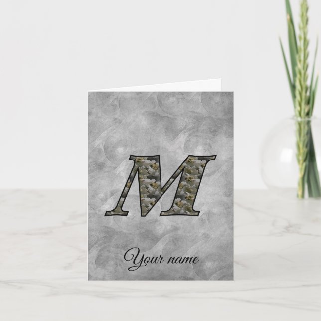 Monogram Initial M Hydrangea Flowers Personalised Note Card (Front)