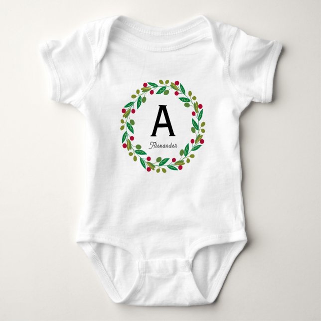 Monogram initial - matching family Christmas  Baby Bodysuit (Front)