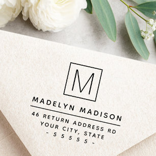 Monogram initial minimal return address rubber stamp