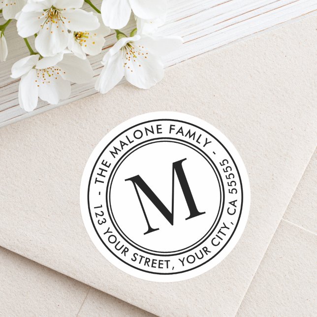 Monogram initial minimal white return address classic round sticker (Monogram initial minimal white return address classic round sticker)