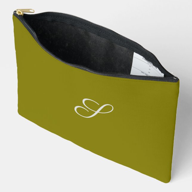 Monogram initial minimalist sage green  accessory pouch (Open)