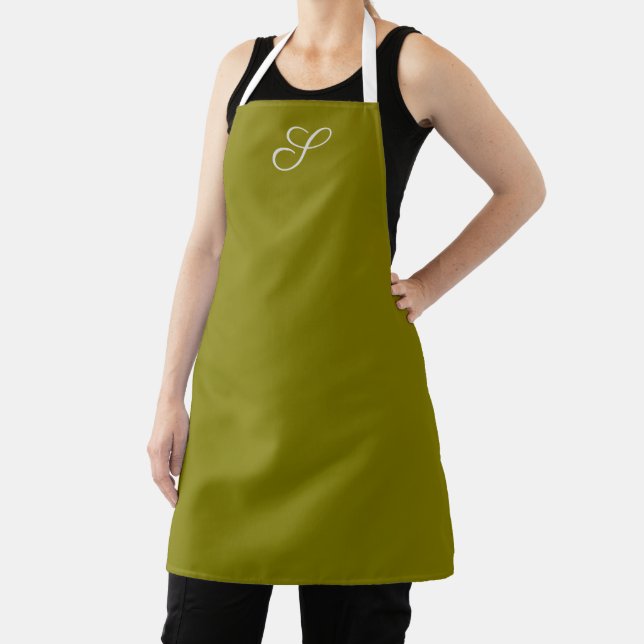 Monogram initial minimalist sage green  apron (Insitu)