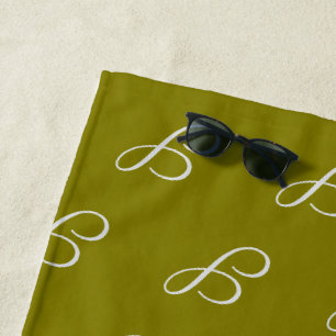 Monogram initial minimalist sage green beach towel