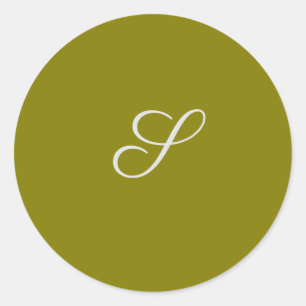 Monogram initial minimalist sage green classic round sticker