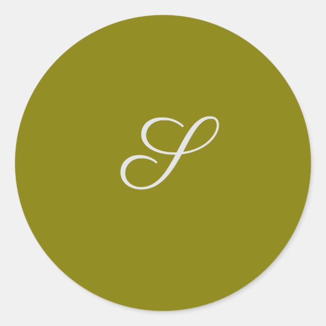 Monogram initial minimalist sage green  classic round sticker (Front)