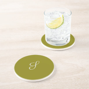 Monogram initial minimalist sage green coaster