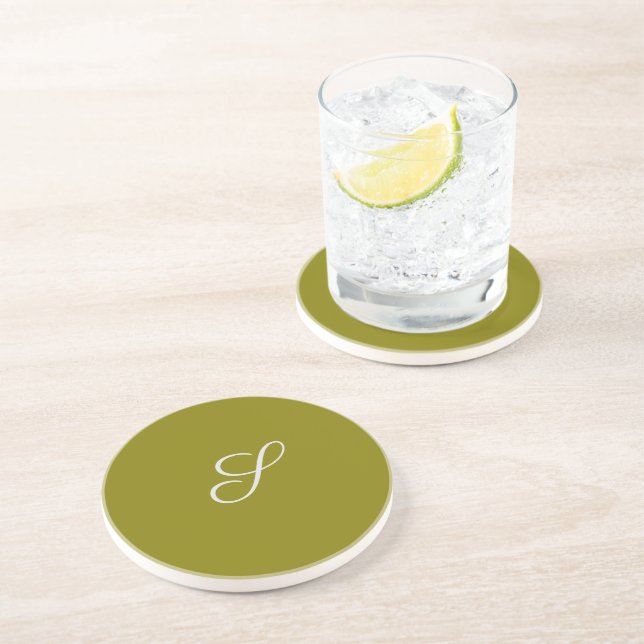 Monogram initial minimalist sage green  coaster (Side)