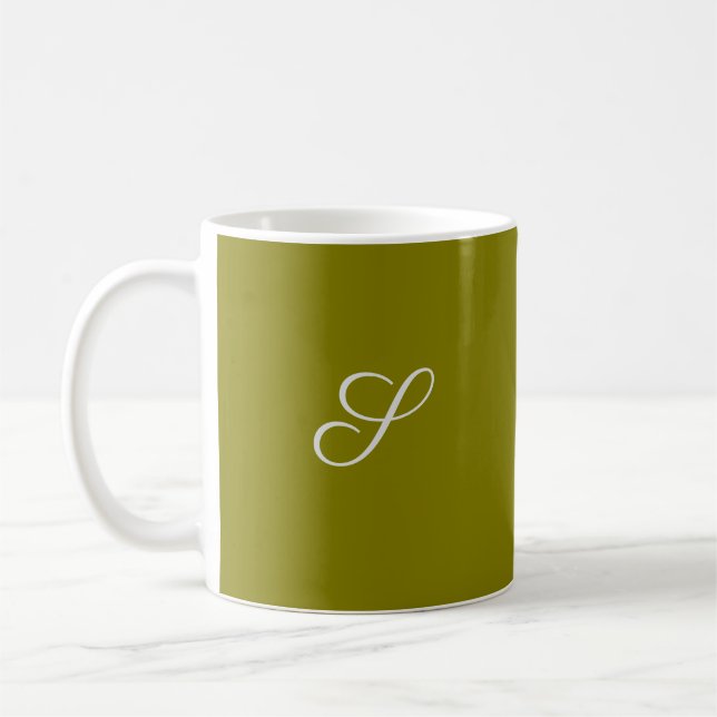Monogram initial minimalist sage green  coffee mug (Left)