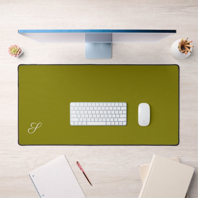 Monogram initial minimalist sage green  desk mat (Office 1)
