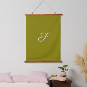 Monogram initial minimalist sage green hanging tapestry