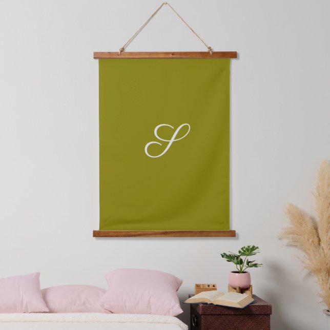 Monogram initial minimalist sage green  hanging tapestry (Bedroom)