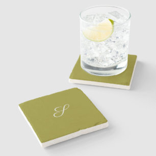 Monogram initial minimalist sage green stone coaster