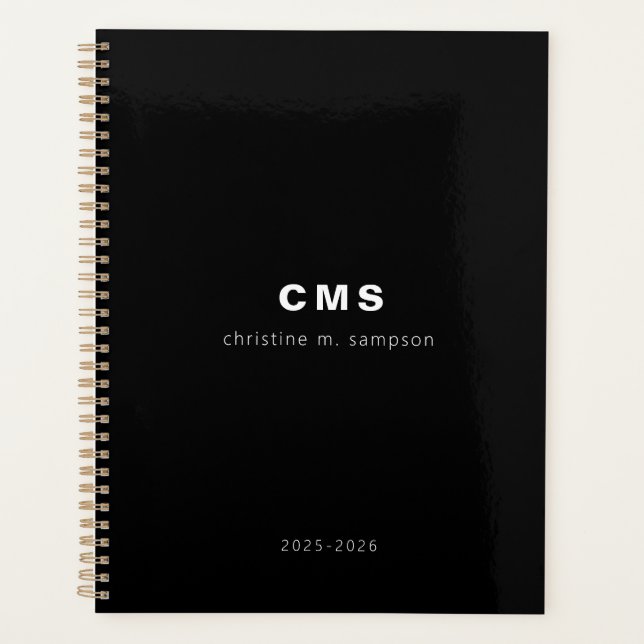 Monogram Initial Modern Black and White  Planner (Front)