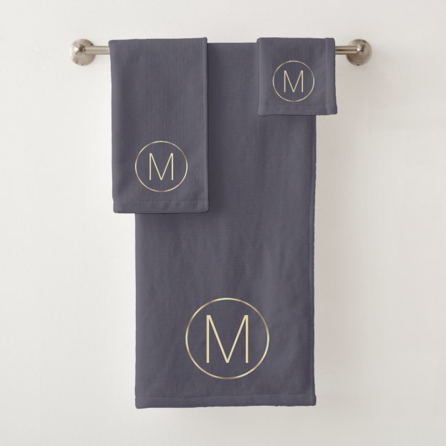 Monogram Initial Modern Gold Gray Bath Towel Set (Insitu)