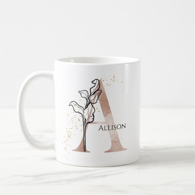 Monogram Initial Modern Letter A Boho Personalised Coffee Mug (Left)