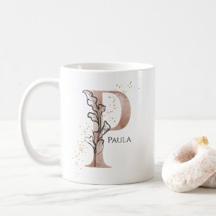 Monogram Initial Modern Letter P Boho Personalised Coffee Mug