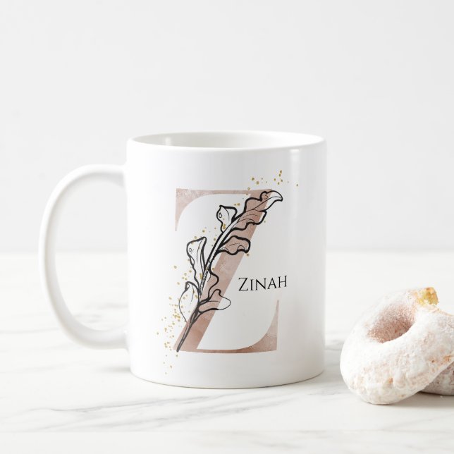 Monogram Initial Modern Letter Z Boho Personalised Coffee Mug (With Donut)