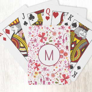 Monogram Initial Modern Wild Flower Watercolor Playing Cards