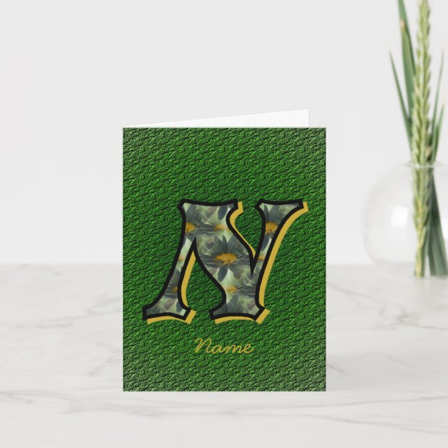 Monogram Initial N Daisies Art Personalised Note Card (Front)