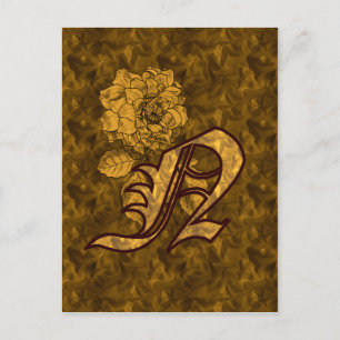 Monogram Initial N Elegant Gold Peony Flower Postcard