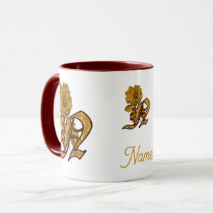 Monogram Initial N Gold Peony Personalised Mug