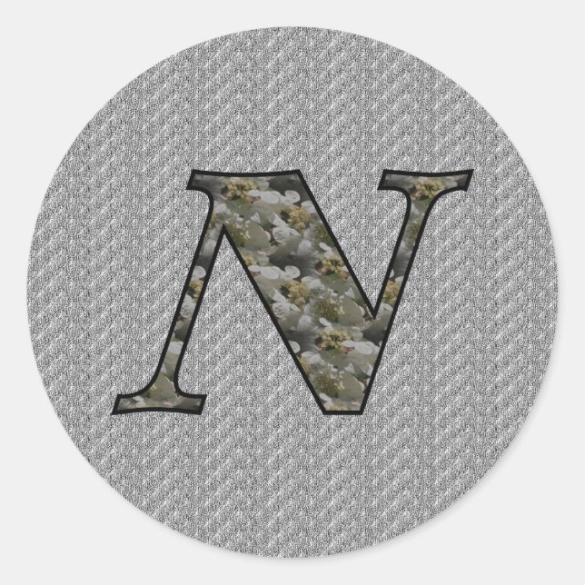 Monogram Initial N Hydrangea Floral Sticker (Front)