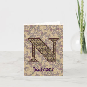 Monogram Initial N Vintage Floral Personalised  Note Card