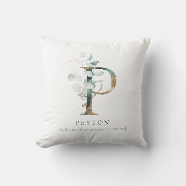 Monogram Initial Name Botanical Chic Gold Letter P Cushion (Front)