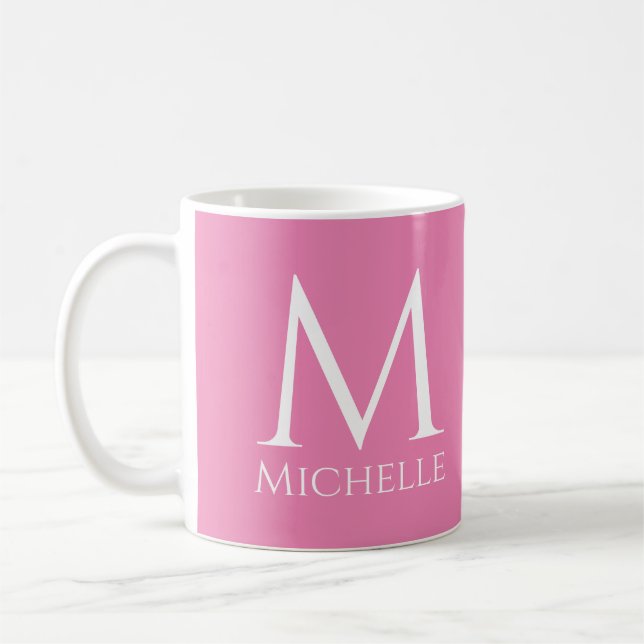 Monogram Initial Name Customisable Pink Template Coffee Mug (Left)