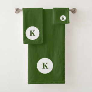 Monogram Initial Name Dark Green Colourful Modern Bath Towel Set