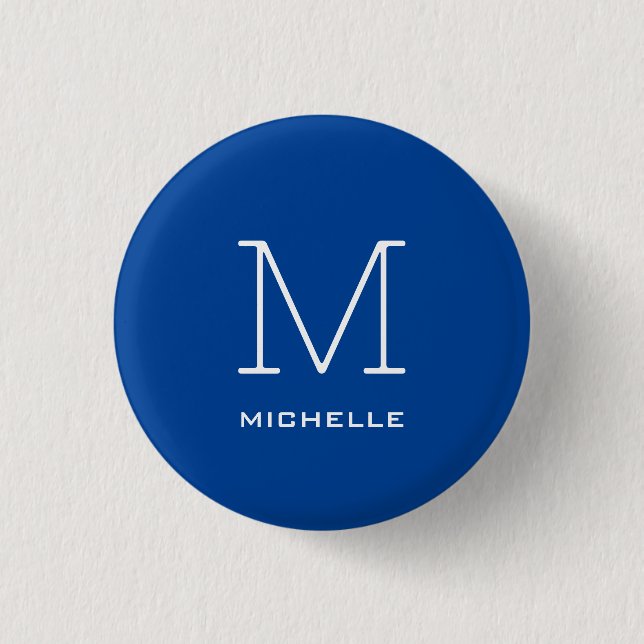 Monogram Initial Name Deep Blue Unique Minimalist 3 Cm Round Badge (Front)
