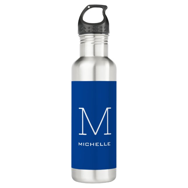 Monogram Initial Name Deep Blue Unique Minimalist 710 Ml Water Bottle (Front)