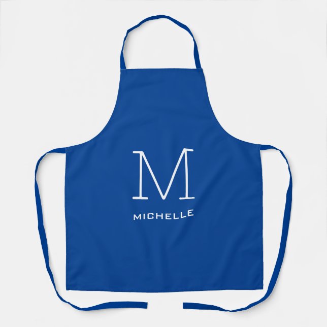Monogram Initial Name Deep Blue Unique Minimalist Apron (Front)