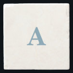 Monogram Initial Name Dusty Blue White Simple Cute Stone Coaster<br><div class="desc">Designed with text template for monogrammed initial which you can customise!</div>