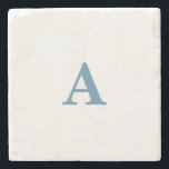 Monogram Initial Name Dusty Blue White Simple Cute Stone Coaster<br><div class="desc">Designed with text template for monogrammed initial which you can customise!</div>