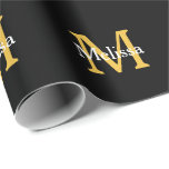 Monogram Initial Name Gold White Black Custom Wrapping Paper<br><div class="desc">Designed with text templates for monogrammed initial & name which you can customise! You may also change the colours as you wish. Great for birthdays,  weddings,  bridal showers,  graduations,  baby showers and more!</div>