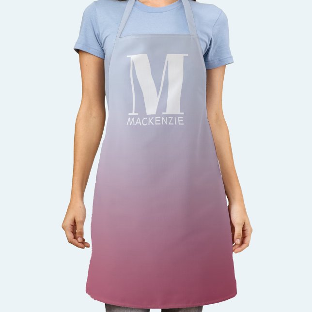 Monogram Initial Name Gradient Pink Blue Apron (Modern monogram initial personalized pink blue gradient apron)