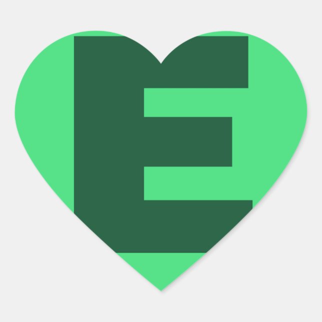 Monogram Initial name green letter alphabet e Heart Sticker (Front)