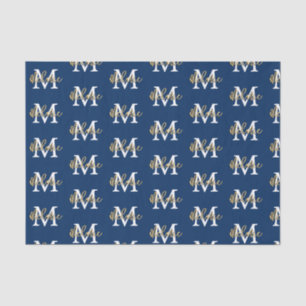 Monogram Initial Name Navy White Gold Pattern Tissue Paper