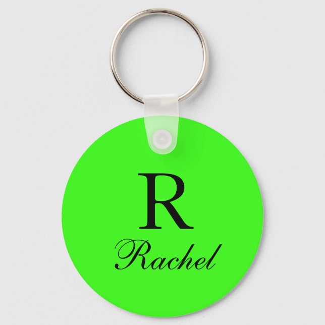 Monogram Initial Name Neon Green Solid Colour Cool Key Ring (Front)