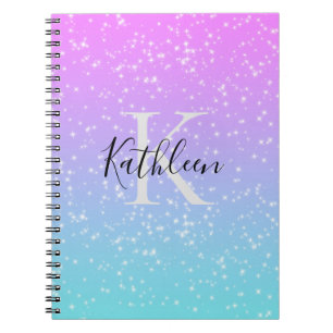 Monogram Initial Name Pink Blue Sparkle Girly Notebook
