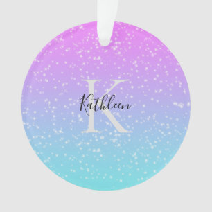 Monogram Initial Name Pink Blue Sparkle Ombre  Ornament