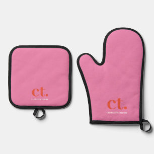 Monogram Initial Name Pink Oven Mitt & Pot Holder Set