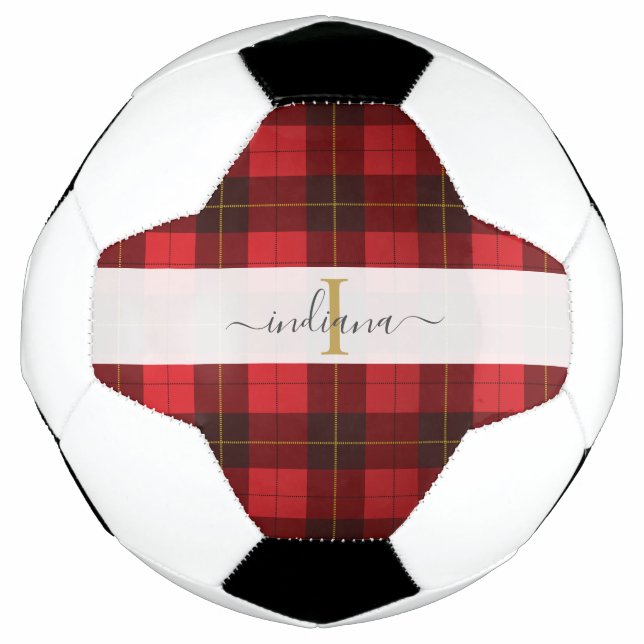 Monogram  Initial Name Plaid Tartan Wallace Soccer Ball (Front)