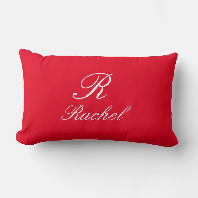 Monogram Initial Name Red White Simple Elegant Lumbar Cushion (Front)