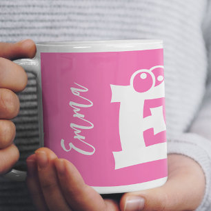 Monogram initial name script modern pink coffee mug