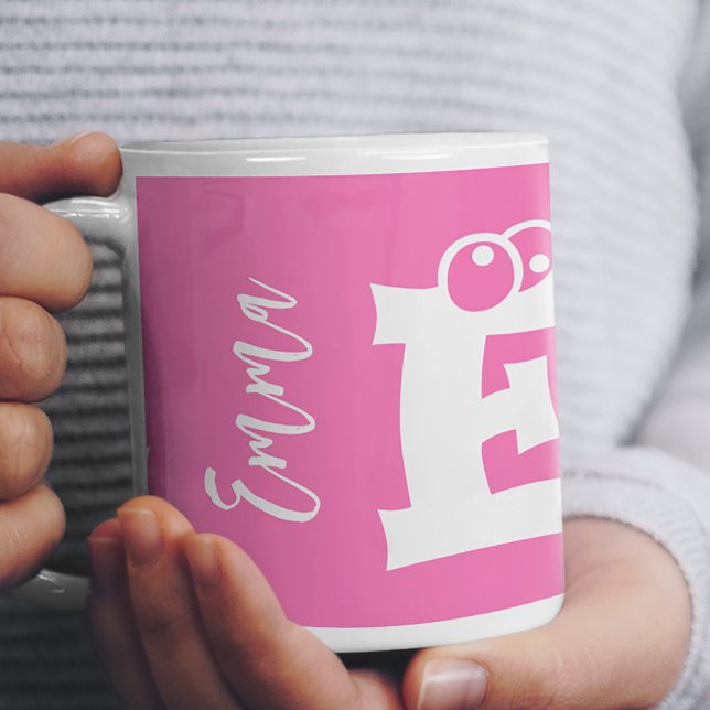 Monogram initial name script modern pink coffee mug (Creator Uploaded)