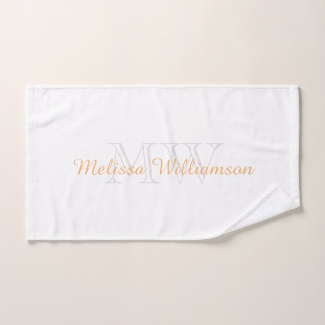 Monogram Initial Name Script Yellow Gold White Bath Towel Set (Hand Towel)